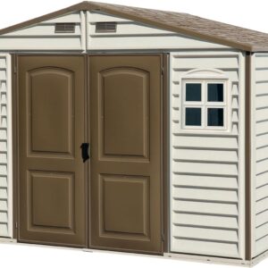 Duramax WoodSide 10 x 8 Plastic Garden Shed with 3 Fixed Windows & Metal Foundation Kit - Durable Storage Solution
