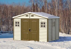 Duramax WoodSide 10 x 8 Plastic Garden Shed with 3 Fixed Windows & Metal Foundation Kit - Durable Storage Solution - Image 5