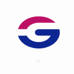 A g shaped logo half pink and half blue